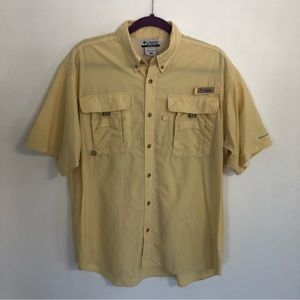 COLUMBIA Omni-Shade Men’s Yellow Short Sleeve Button Down Shirt Sz M Nylon